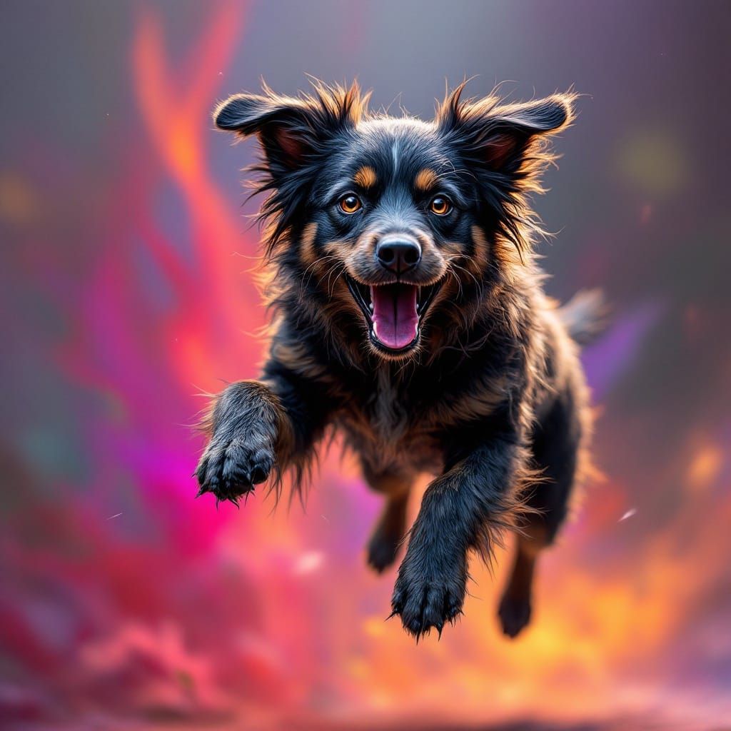 Dog Suspended in Air: Dark Realism Art