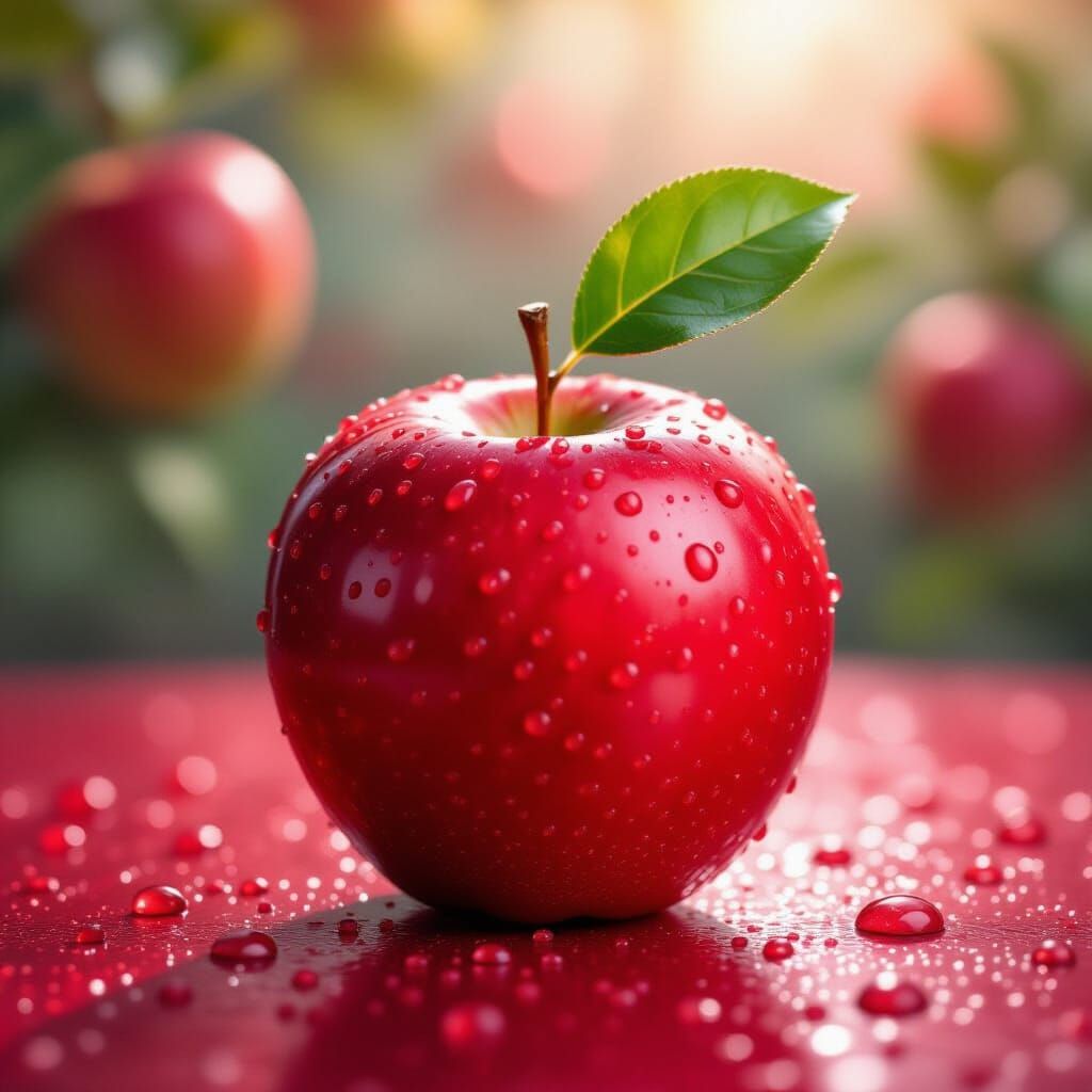 Photorealistic Red Apple with Water Droplets