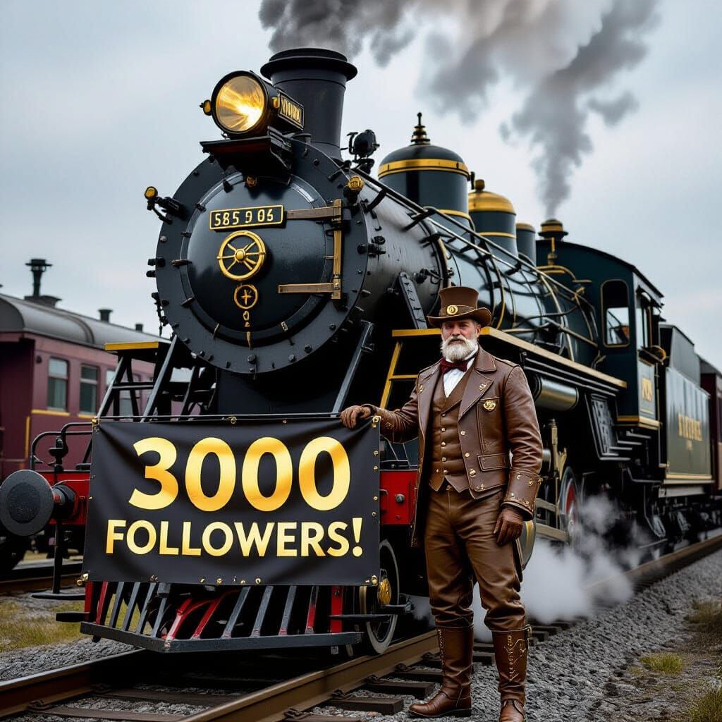 Steampunk Locomotive Driver with Engine Poster