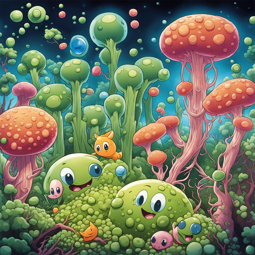 Endosymbiosis Cartoon Diagram in Anime Style