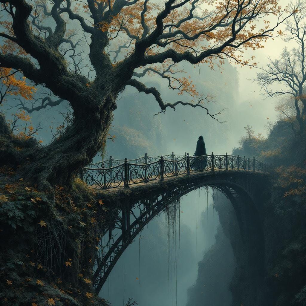Mysterious Gothic Bridge in Ancient Forest