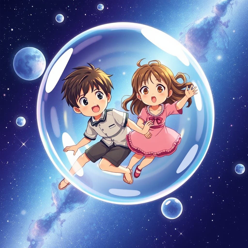 Children in Soap Bubble, Anime Style