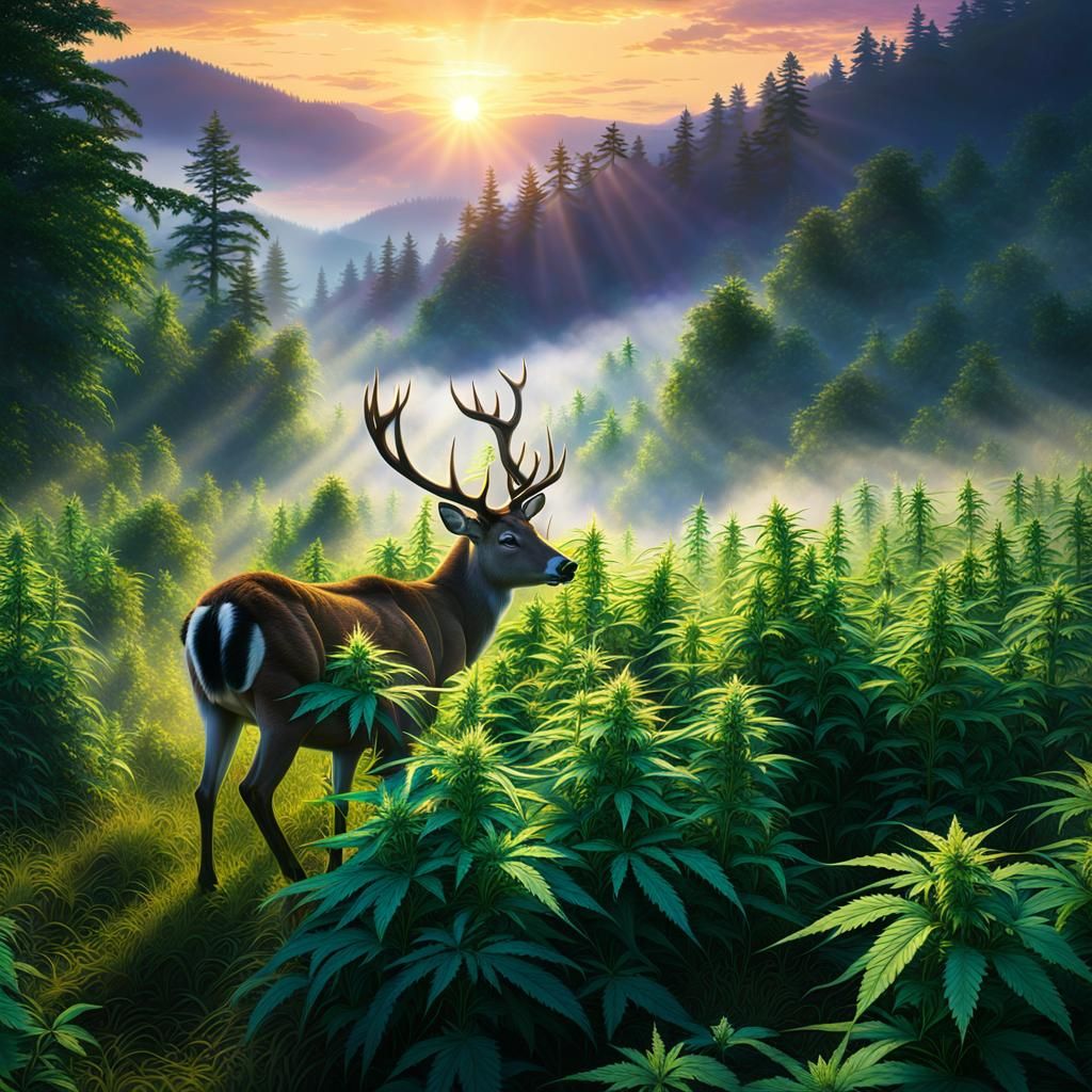 Deer Grazing in Smoky Mountain Marijuana Field