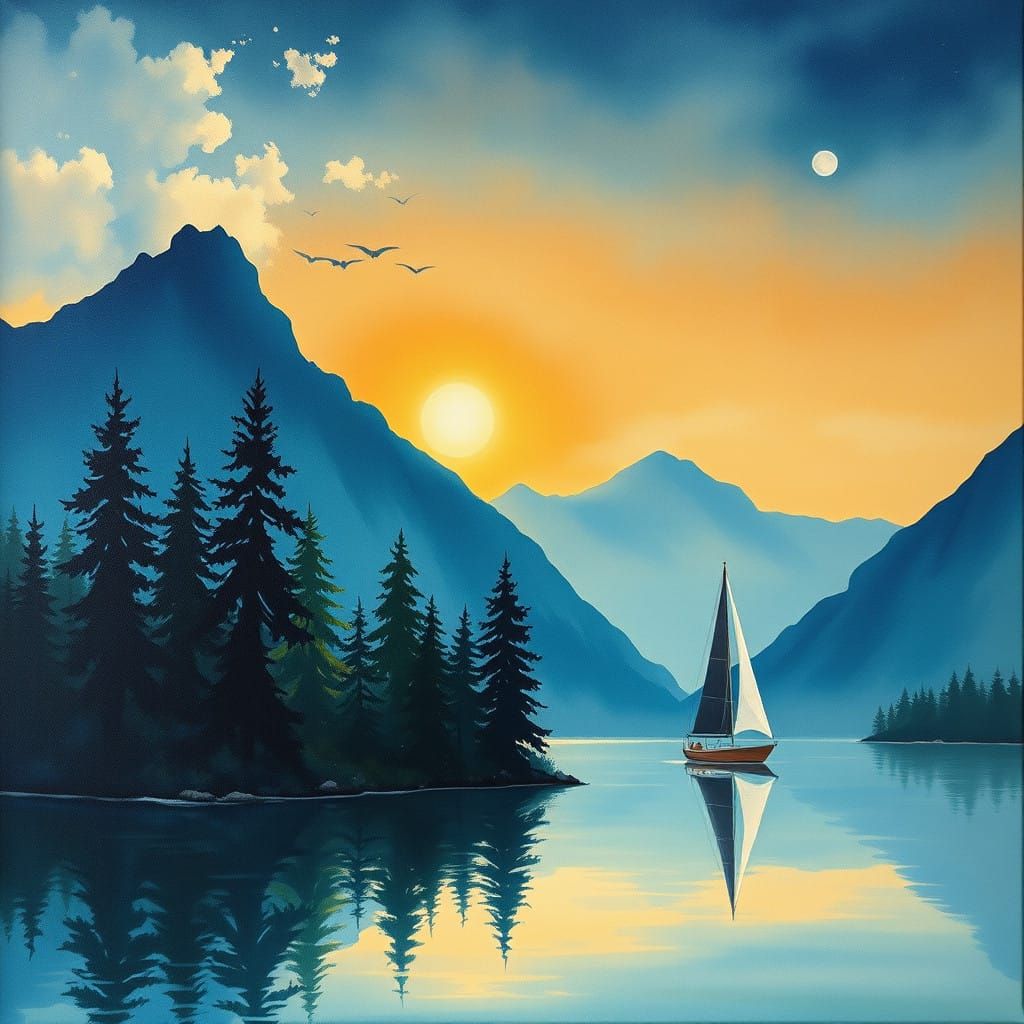 Epic Sunset Sailboat on a Majestic Mountain Lake