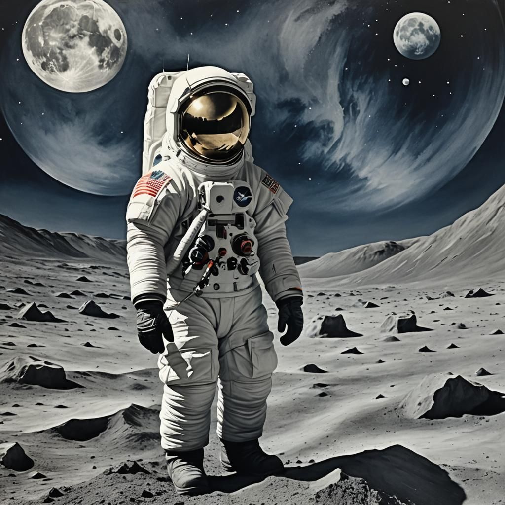 Whimsical Neil Armstrong Environmental Art in Marten Style