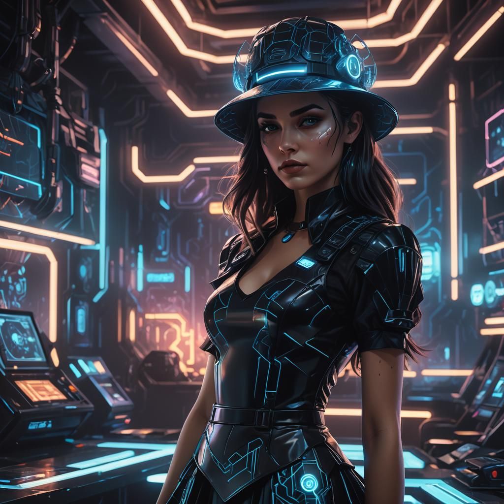 Cyberpunk Gothic Woman in High-Tech Lab