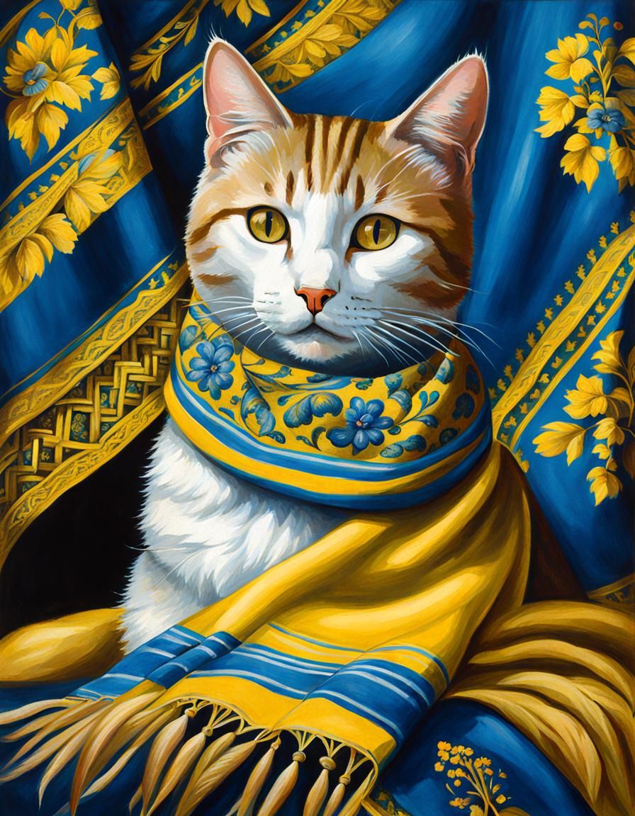 Ukrainian Cat in Traditional Scarf Painting