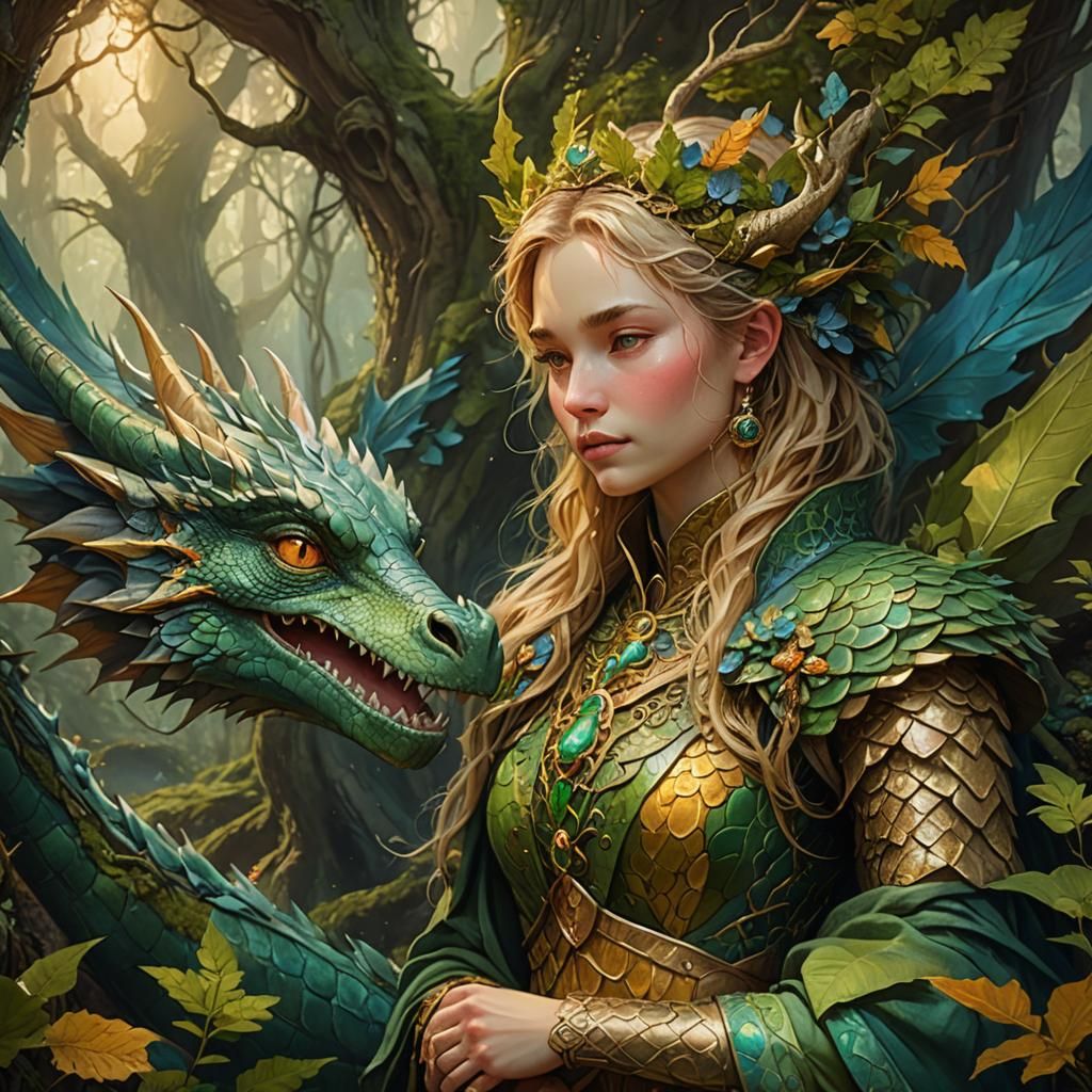 Dragon Mother and Baby in Mystic Forest