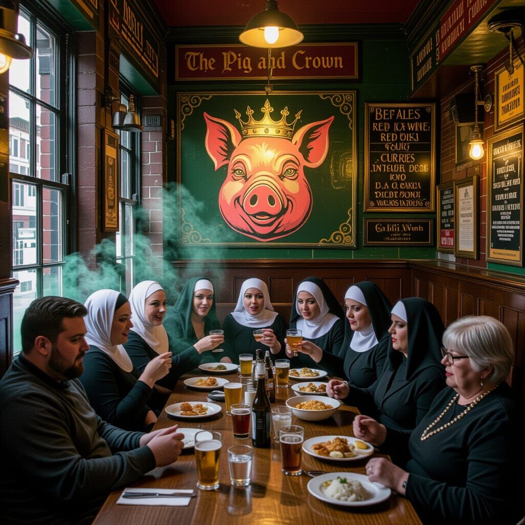 Busy City Pub 'The Pig and Crown' Scene