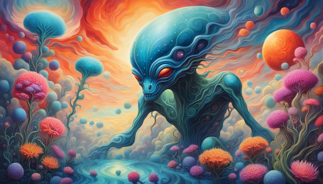Bioluminescent Alien Beauty in Surrealist Oil Painting