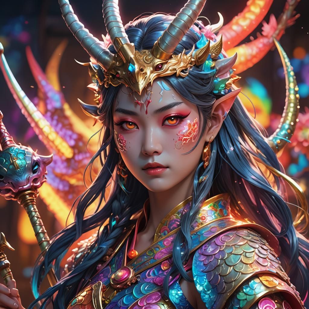 Anime Oni Princess with Narwhal Features in 3D