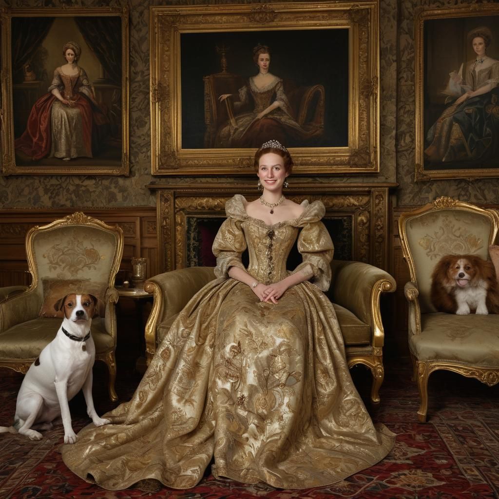Regal Woman in Candlelit Room as Oil Painting