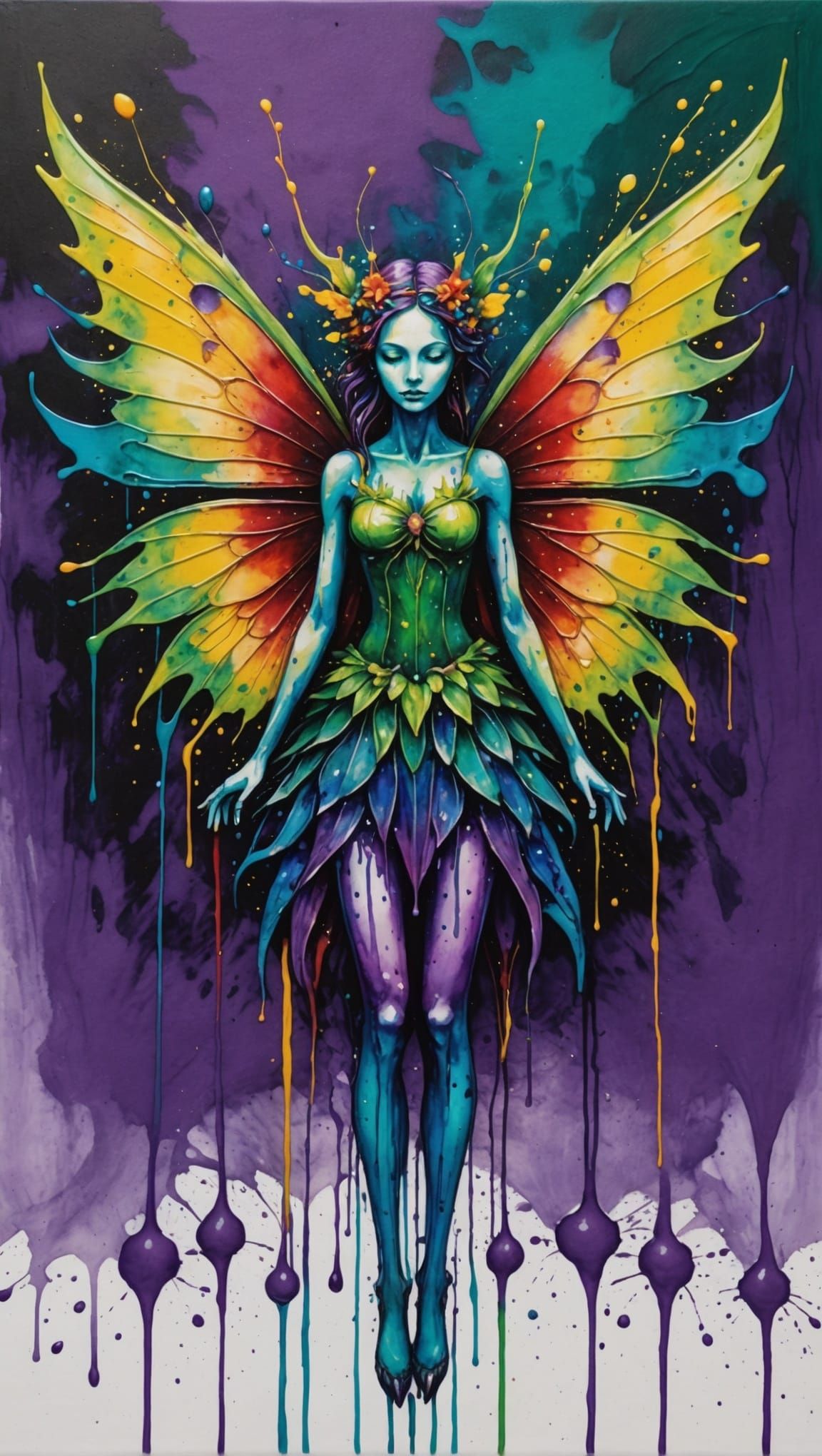 Abstract Surreal Fairy in Ink and Acrylic Style