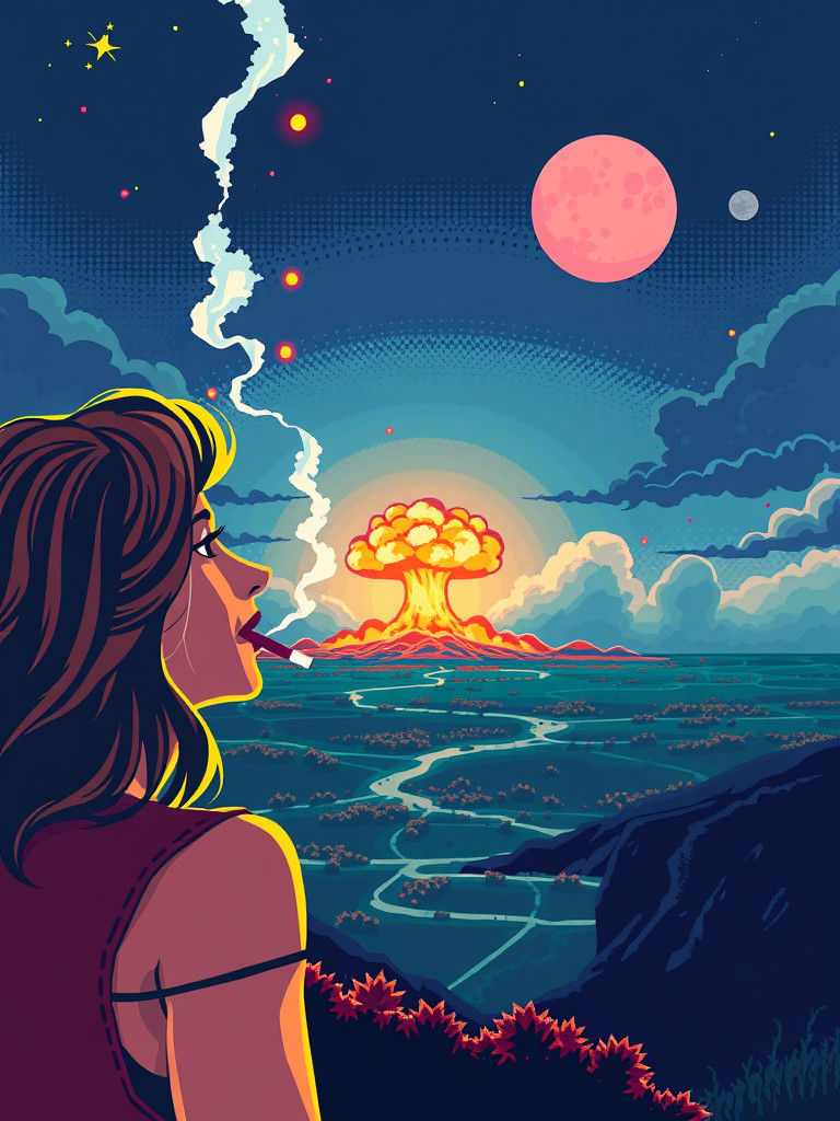 8-bit Pixel Art: Woman Watches Atomic Explosion