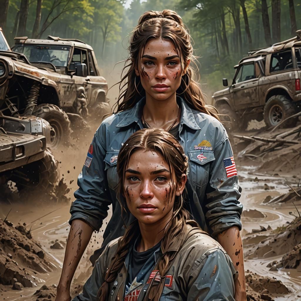 Mud Riding Scene with 4-Wheeler and Ford Bronco