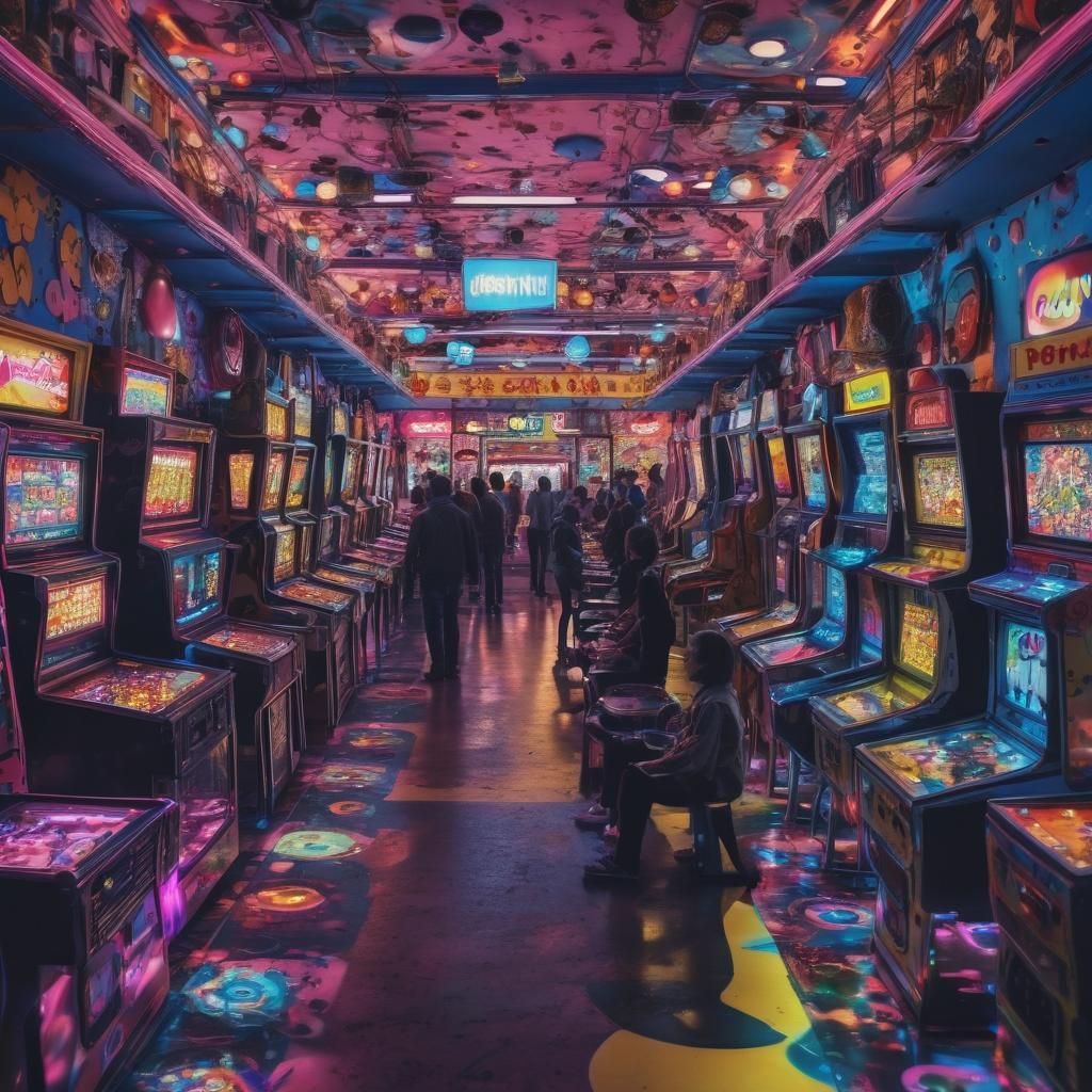 Retro Futurism Arcade in Neon-Noir Style