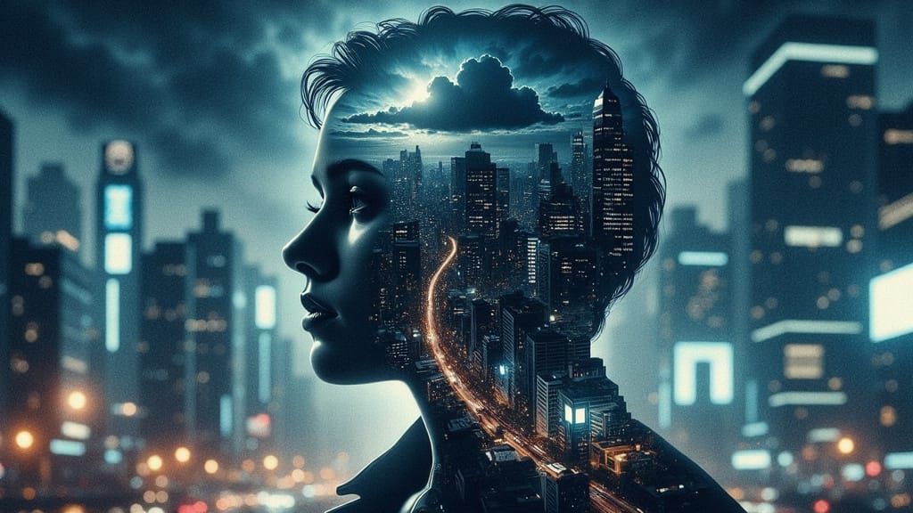 Mind-Bending Cityscape with Layers of Reality