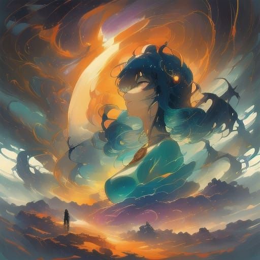 Timeless Vortex: A Dreamlike Hourglass in Anime Style