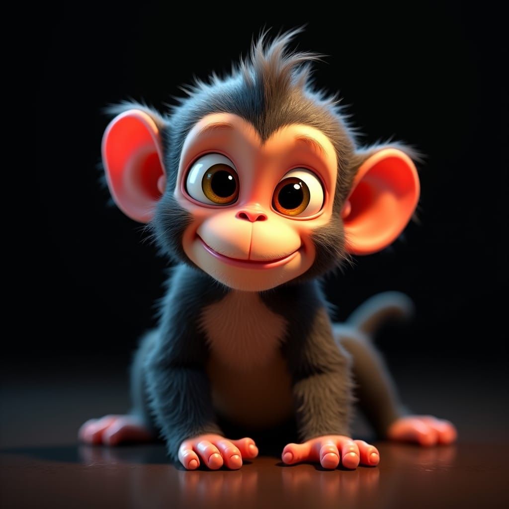 Expressive Baby Monkey Cartoon in 3D Concept Art