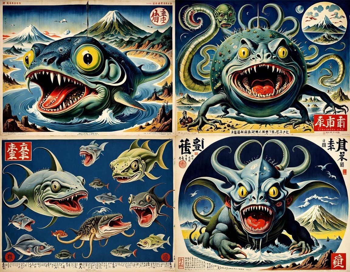 Bizarre Hybrid Creature from the Depths, Japanese Travel Pos...