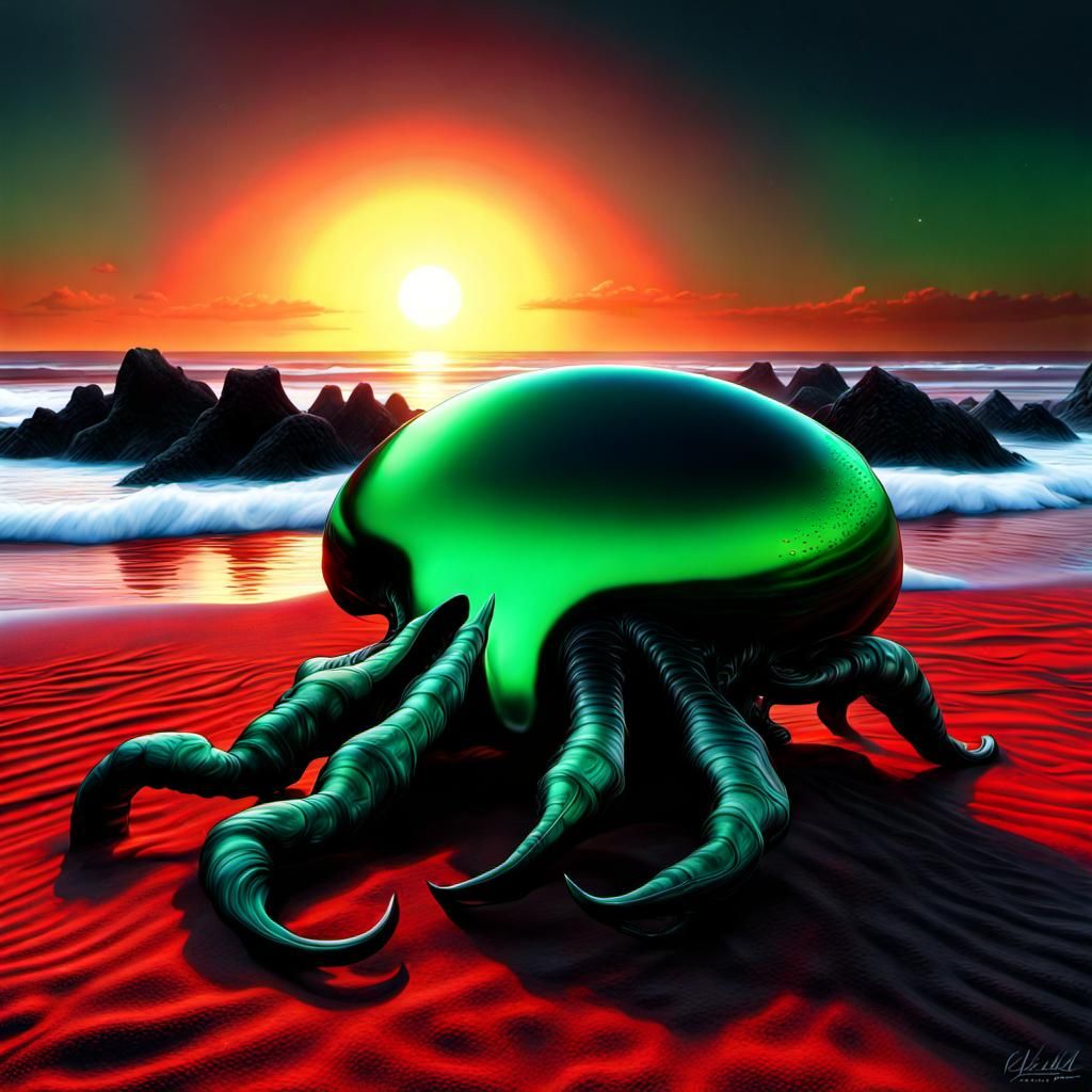 Emerald Sun Sunset on Alien Beach
