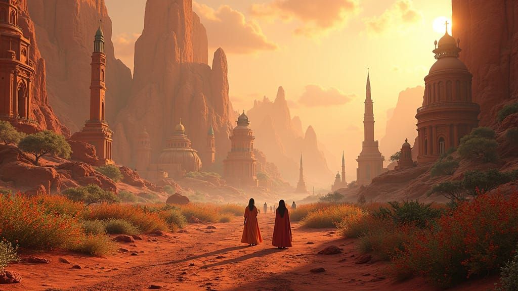 Ancient Martian Metropolis in Vibrant, Golden Light