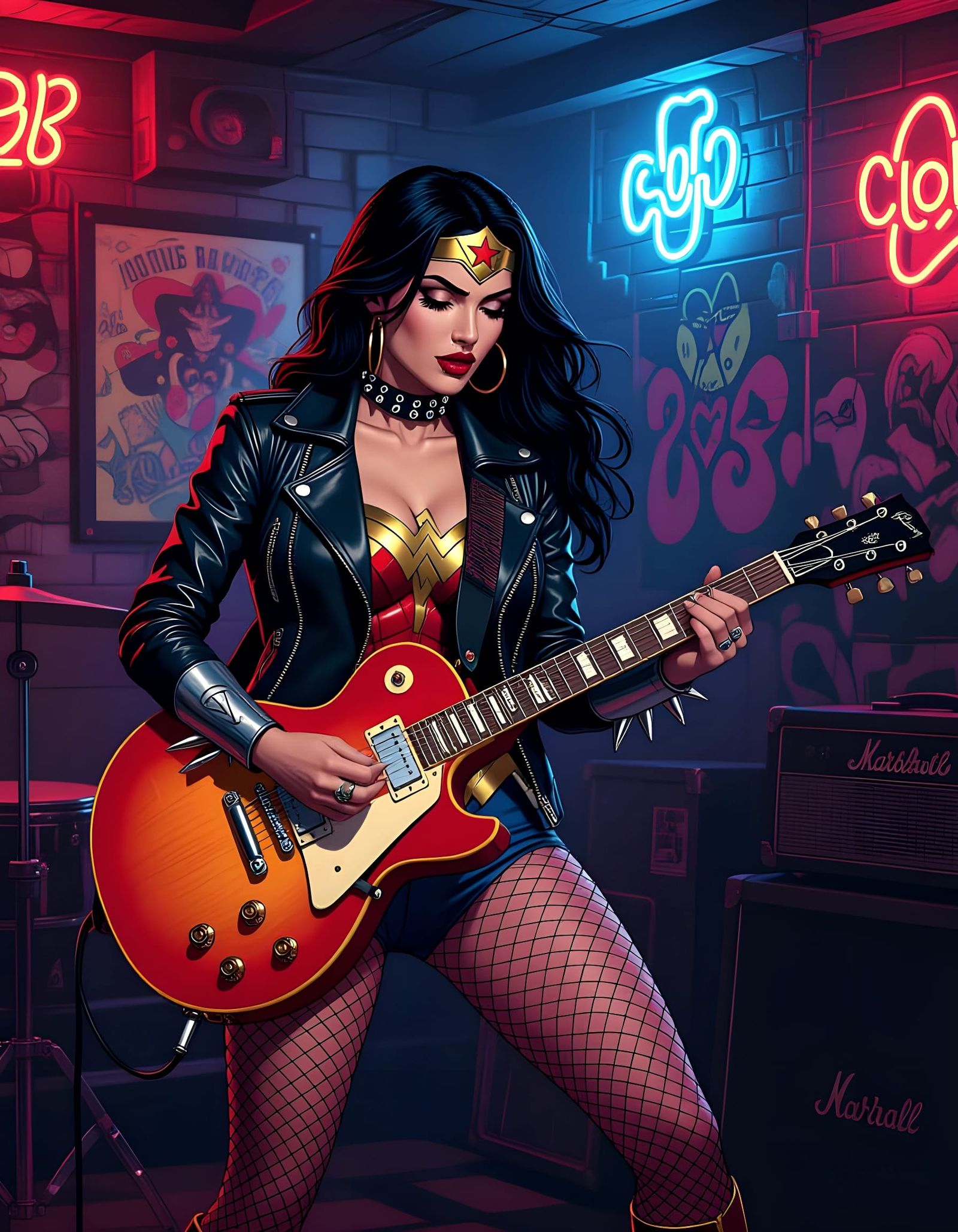 Wonder Woman Rocks Out in Noir Comic Style