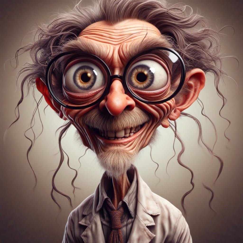 Crazy Weird Scientist Creature Caricature Portrait