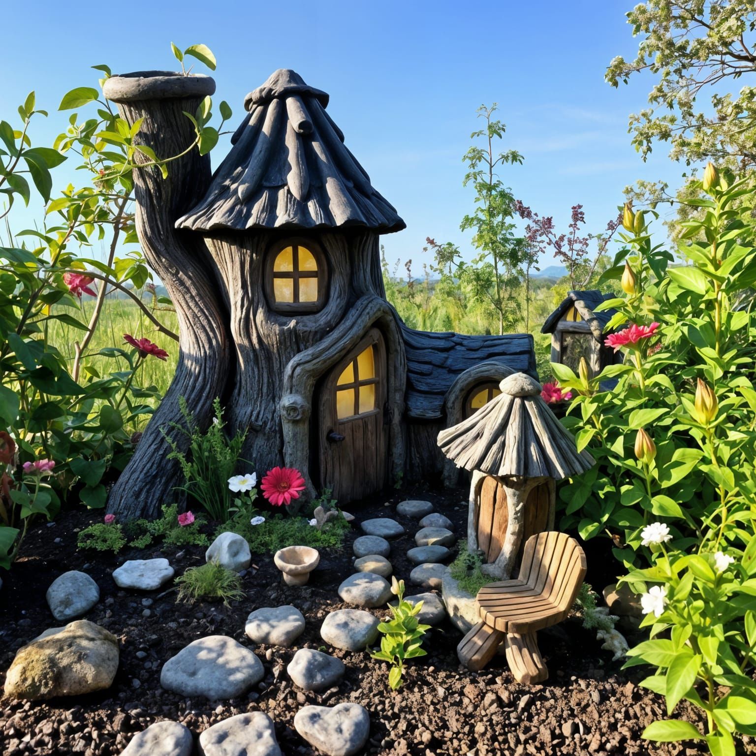 Whimsical Enchanted Forest Scene in Watercolor Style