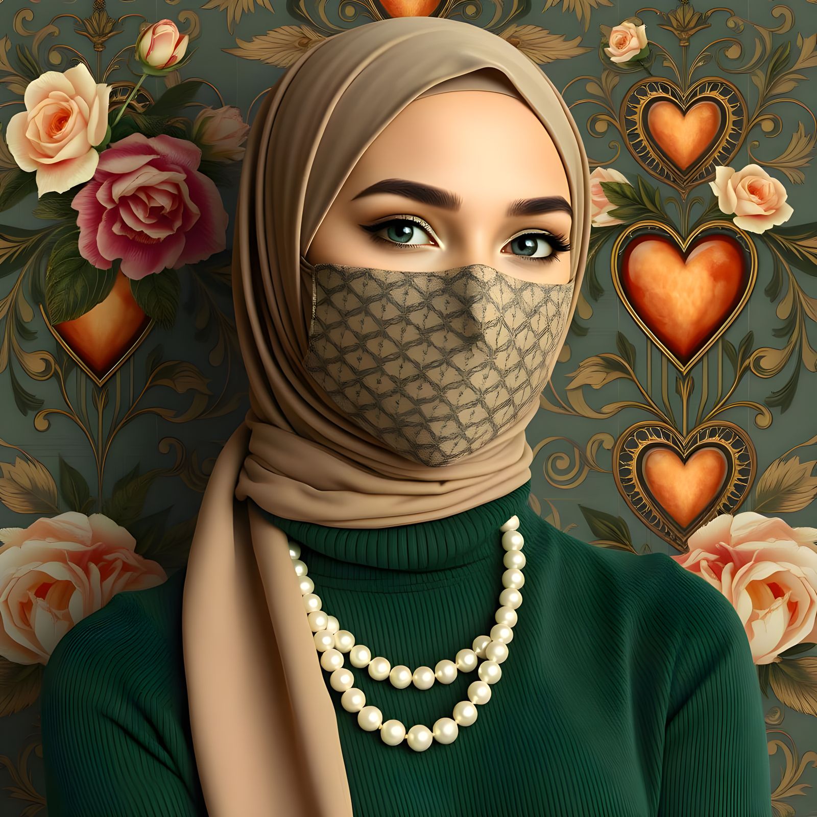 Elegant Hijabi Woman in Victorian Florals