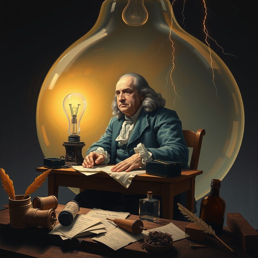 Ben Franklin in Light Bulb, Mystical Realism