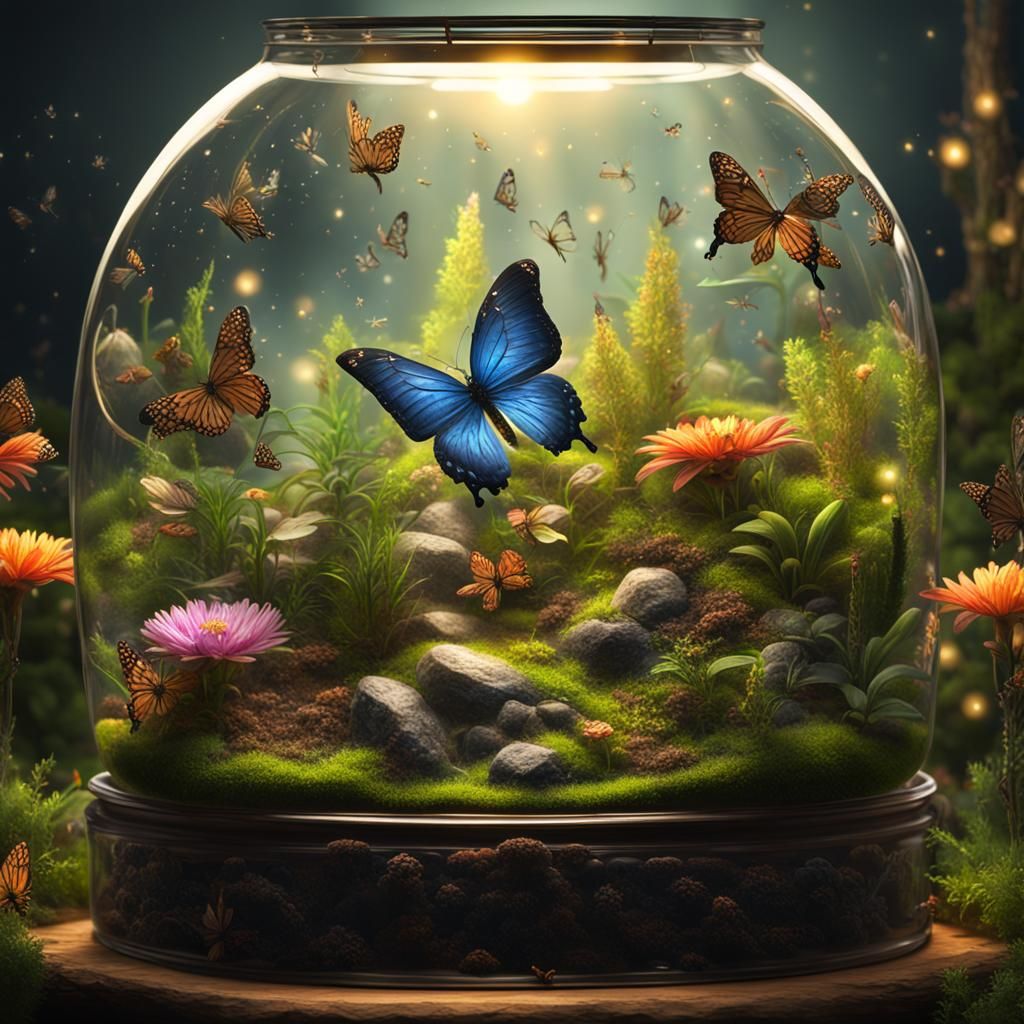 Spectacular Terrarium with Butterflies and Fireflies