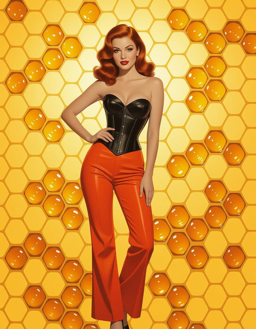 Redhead Pin-Up with Amber Honeycomb Overlay