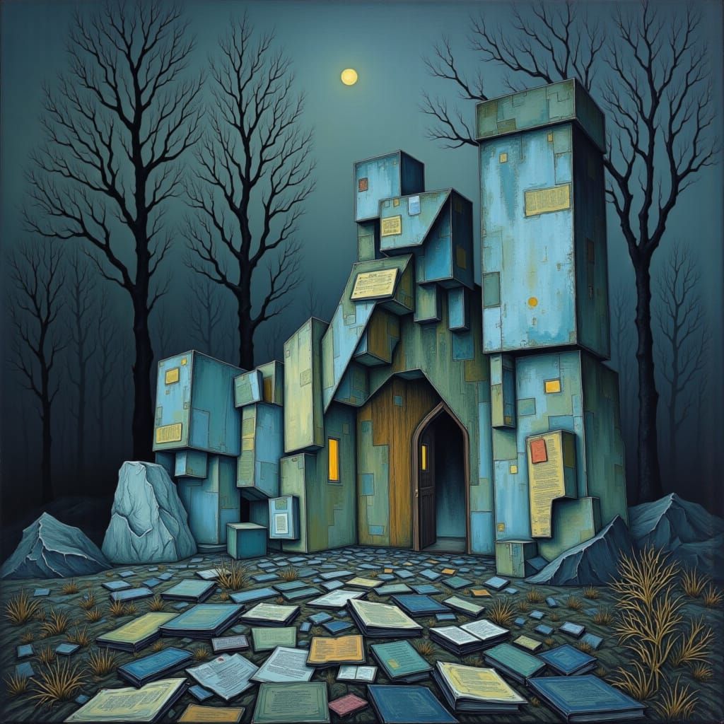 Surreal Shrine of Forgotten Names in Stone Blue