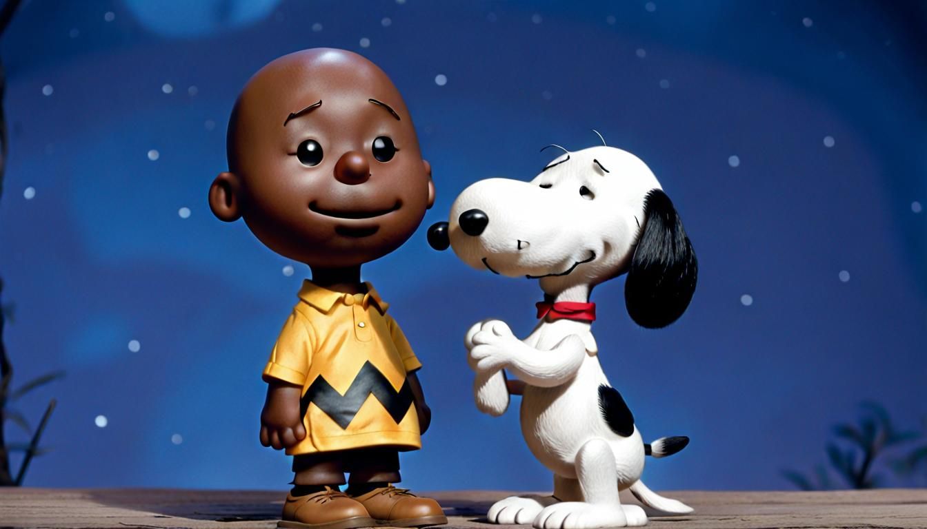 Dark-Skinned Charlie Brown and Snoopy Illustration