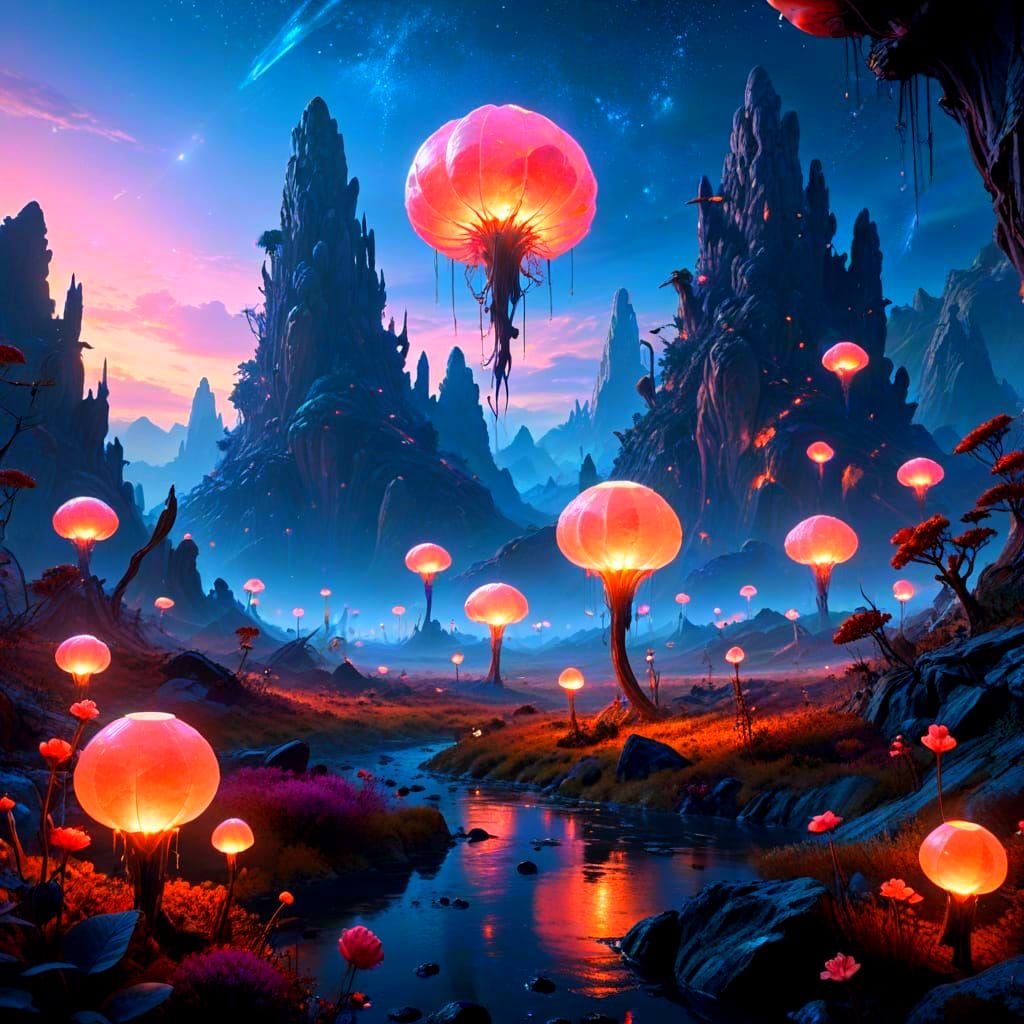 Ethereal Alien Landscape with Crystalline Structures