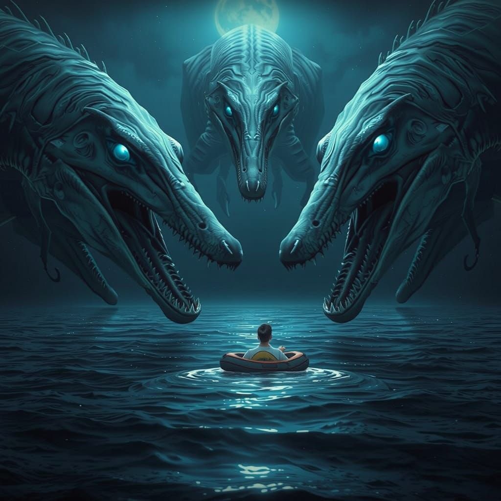 Ethereal Terror: Human Confronts Prehistoric Mosasaur Ghosts...