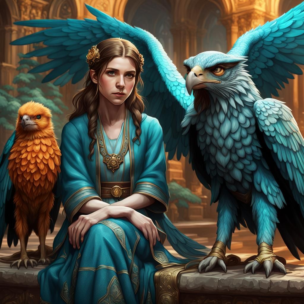 Woman with Griffon: Fantasy Concept Art