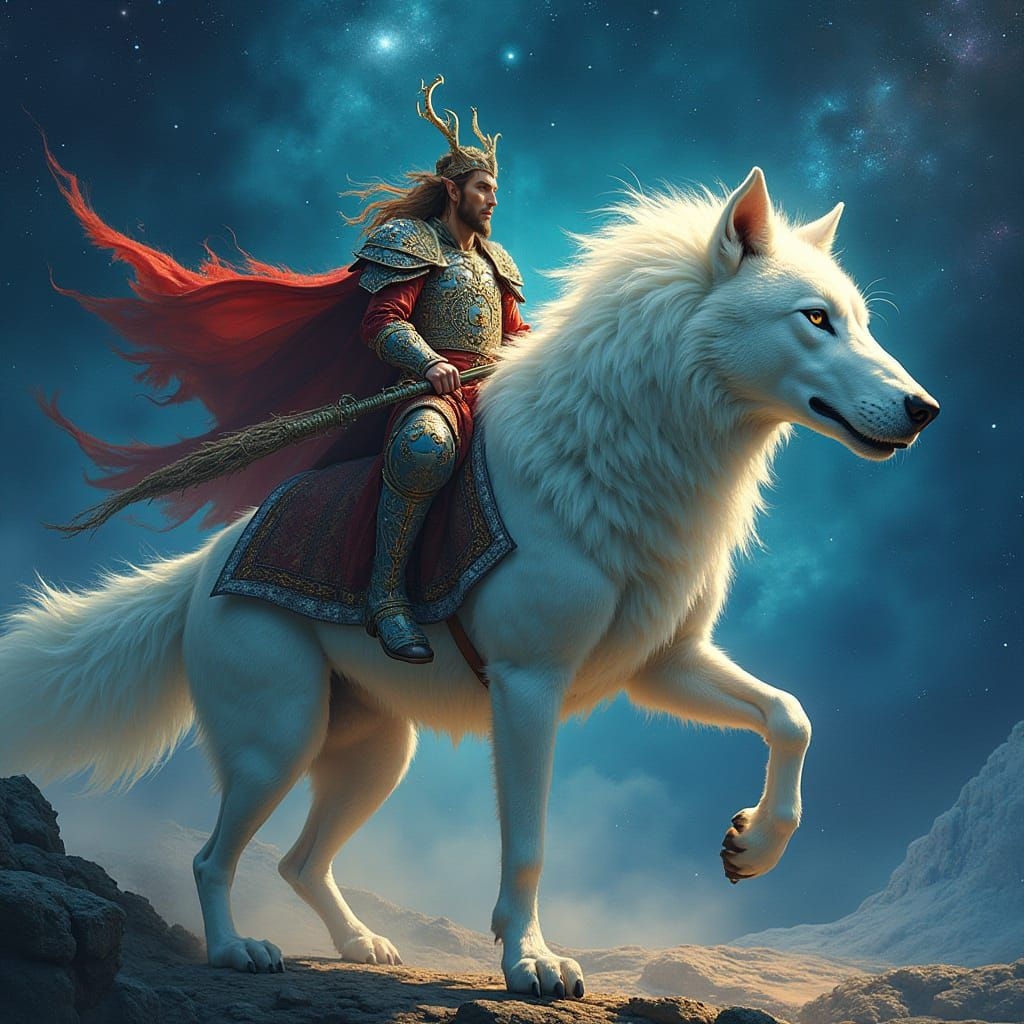 Elven King Rides Cosmic Wolf
