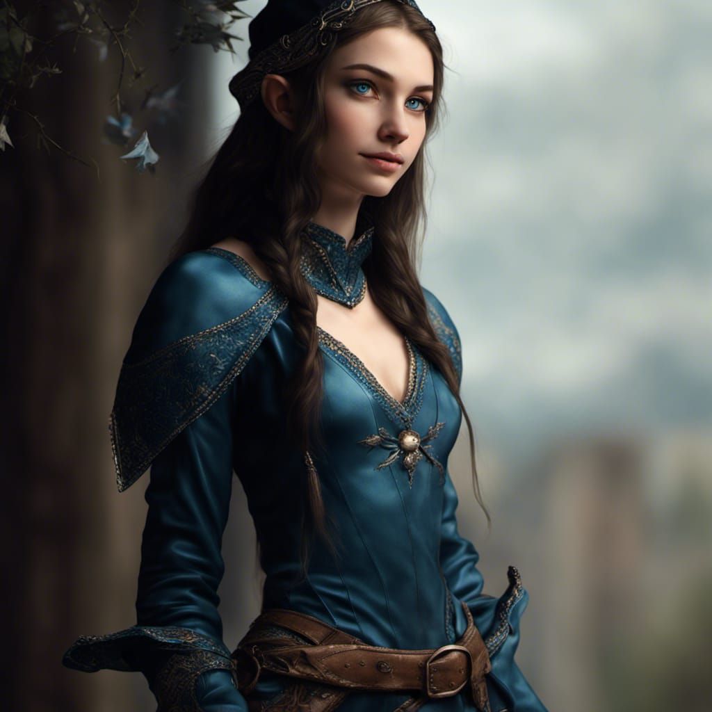 Detailed Portrait of a Starling Elf with Blue Eyes