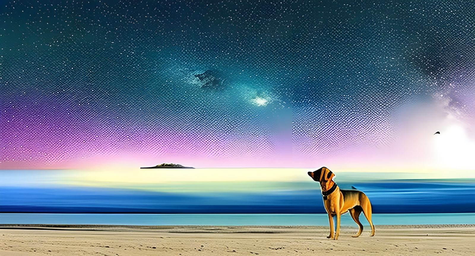 Night Sky Beach Landscape in Modern Art Style