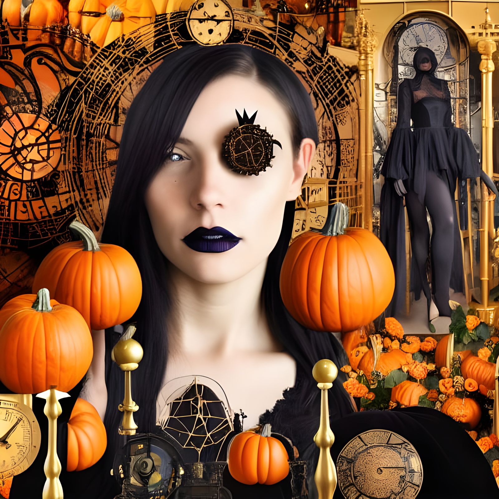 Golden Space Witch Halloween in Afrofuturism Style