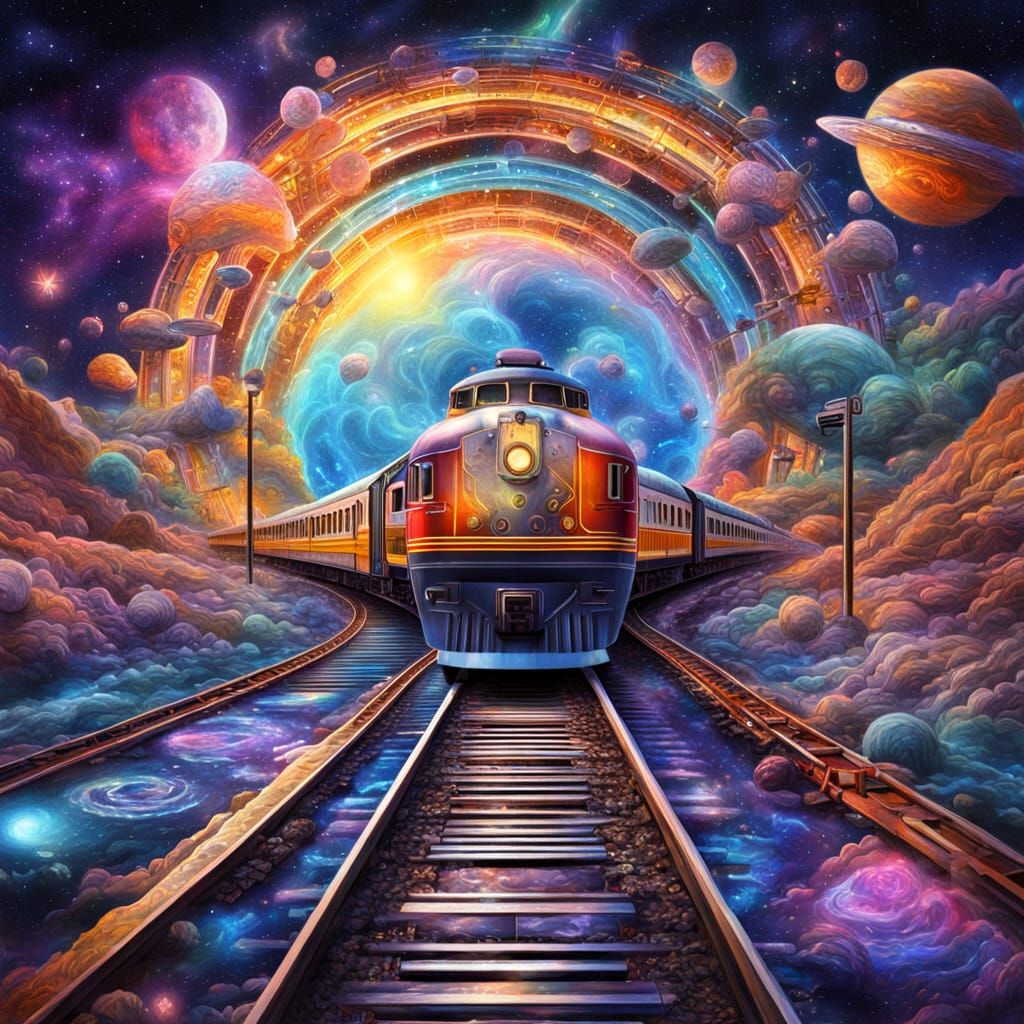 Cosmic Peace Train: Holographic Astral Illustration