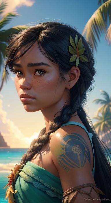 Baby Moana Portrait in Hyperdetailed Art Style