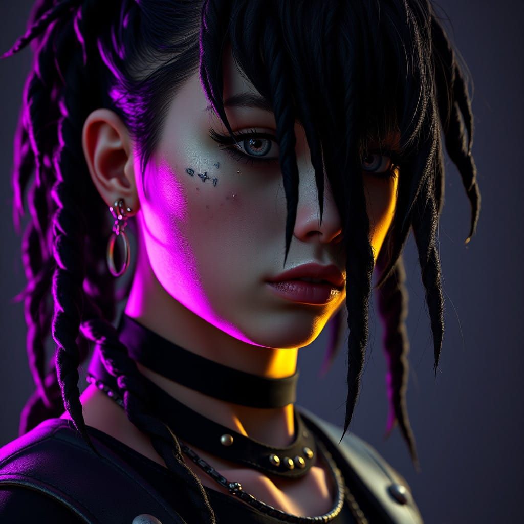 Cyberpunk Girl in Dark Fantasy Attire