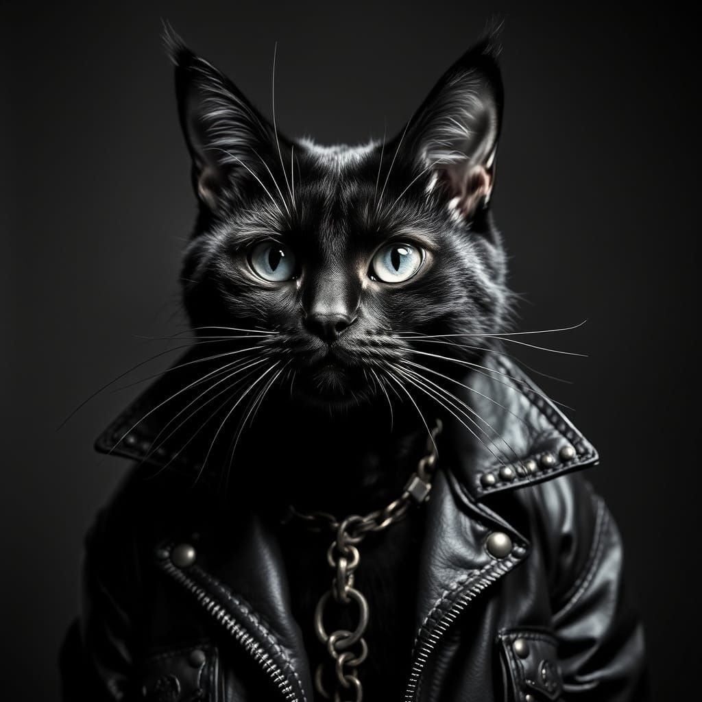 Punk Black Cat with Piercings in Dramatic Photo