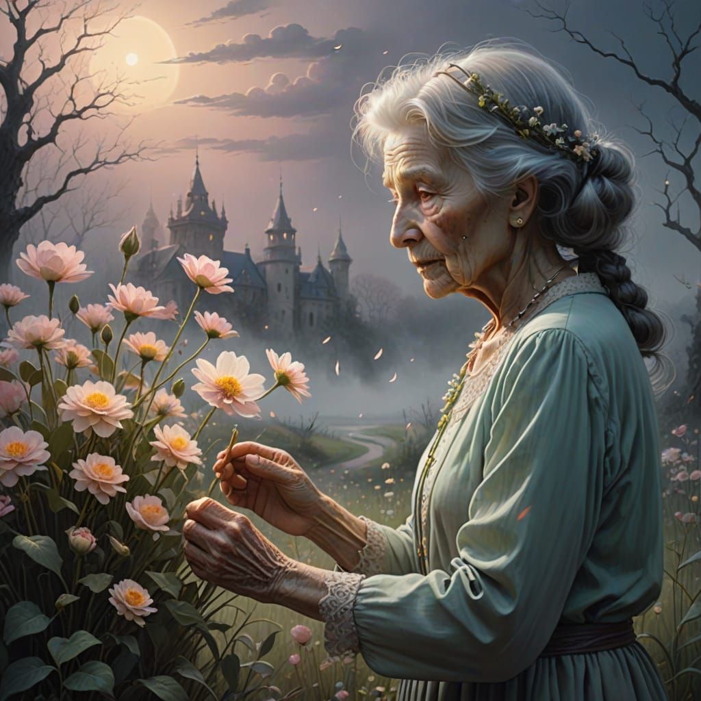 Surrealist Portrait of Woman Receiving Flower