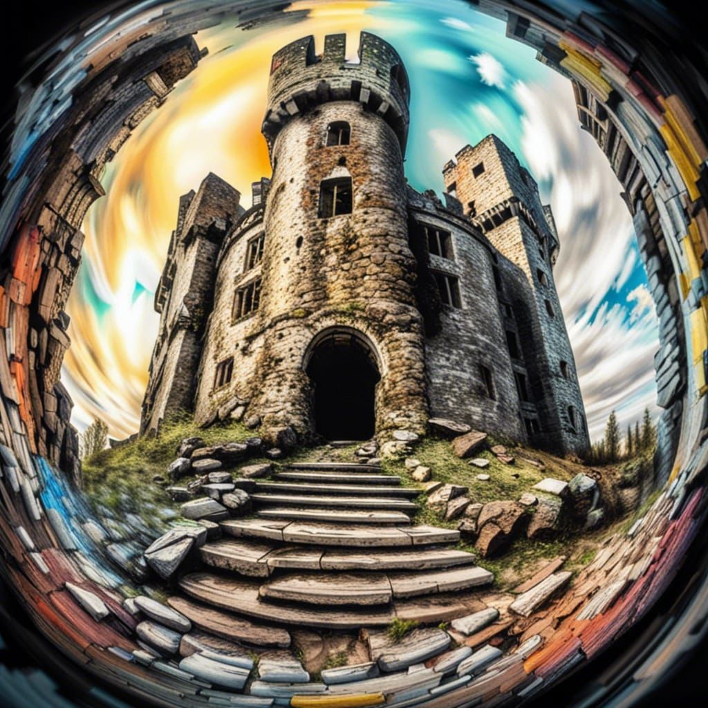 Medieval Castle Ruins: Maximalist Airbrush Art