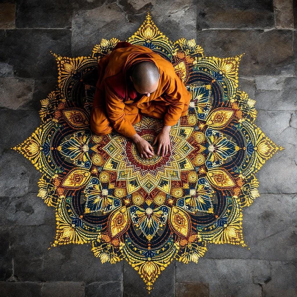 Lama Creates Kaleidoscope of Stars and Flowers in Nepal
