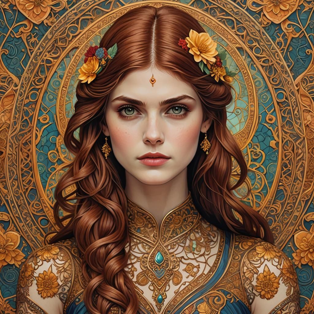 Alexandra Daddario with Henna in Sci-Fi Art Nouveau